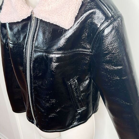 London Crew Faux Leather Pink Sherpa Jacket - Picture 3 of 6